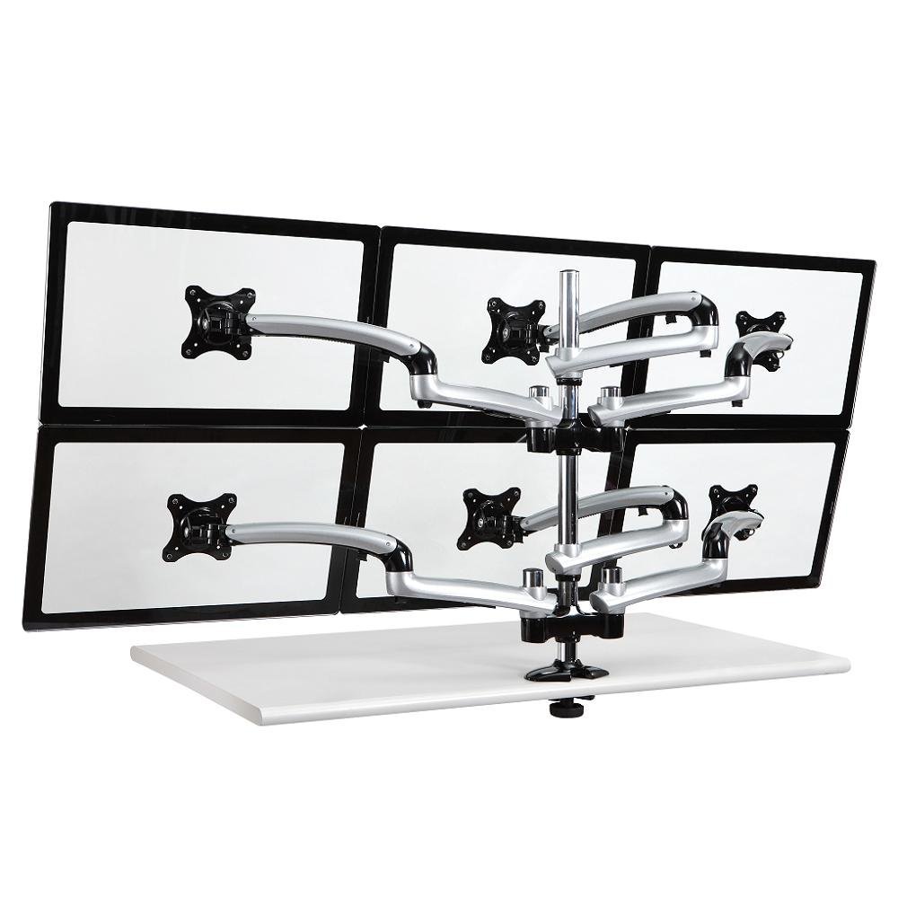 6 Monitor Stand 3X2 w/ Spring Arms Silver - DM-GS616