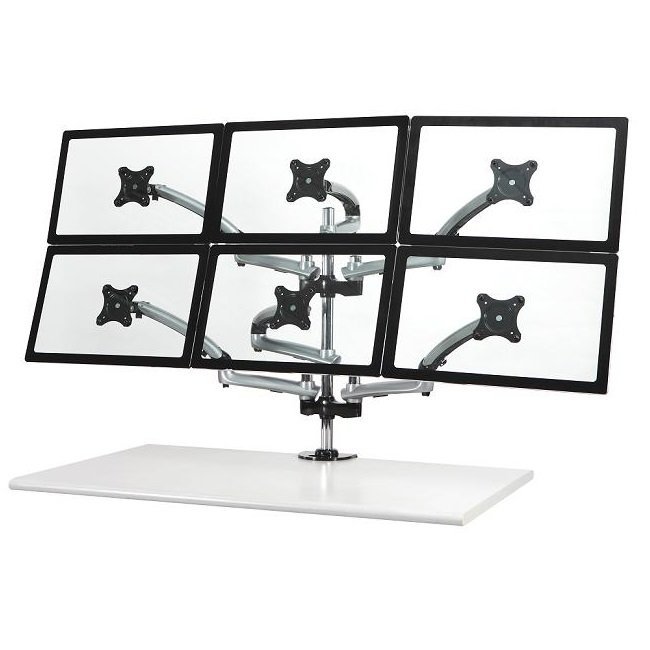 6 Monitor Stand 3X2 w/ Spring Arms Silver - DM-GS616