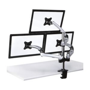 Triple Monitor Desk Mount w/ Spring Arms Silver