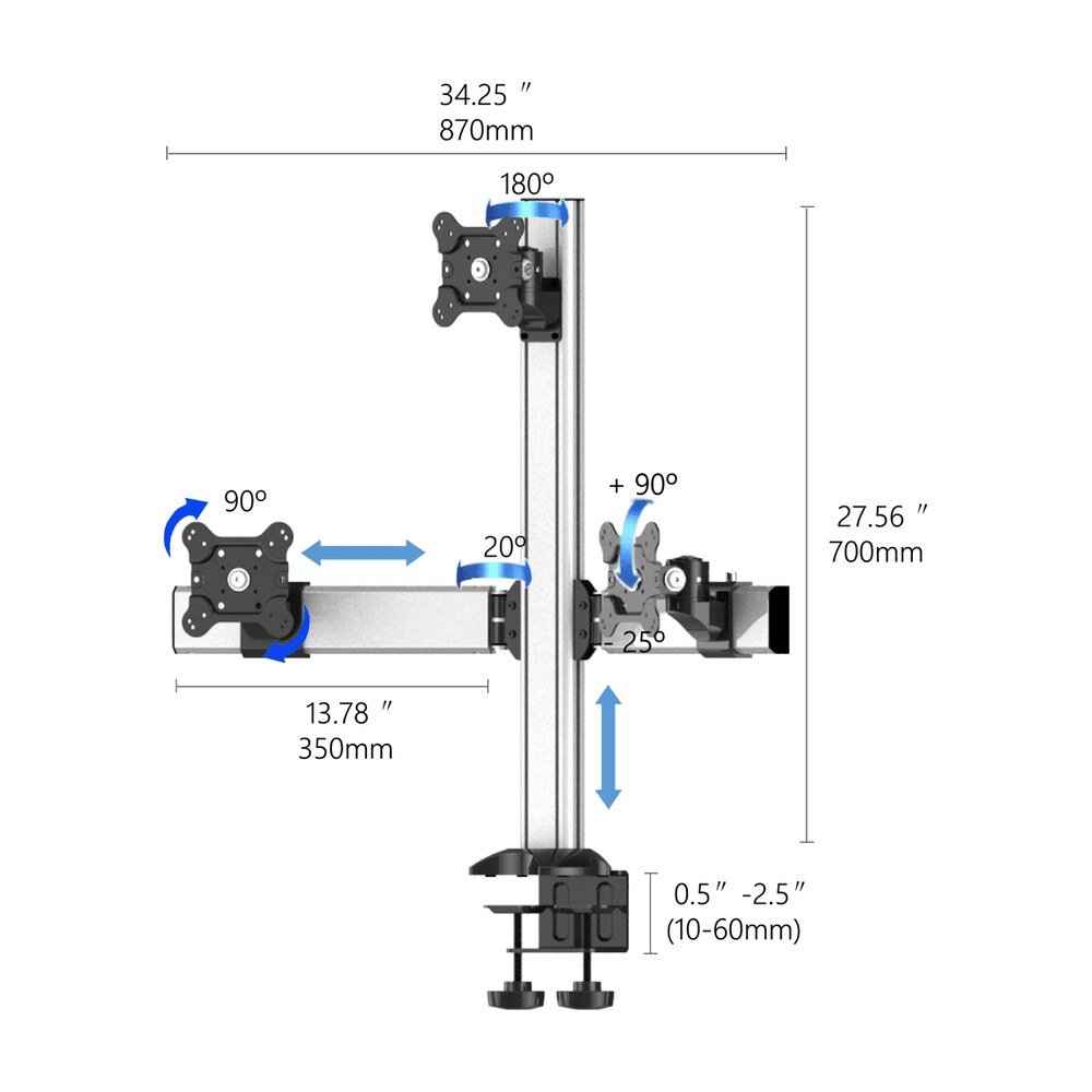 Triple Monitor Desk Mount Pyramid or Reverse w/ Quick Release - BL-DM173