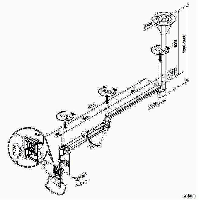 Ceiling Monitor Mount for LCD Screen - Long Reach CM-M125N