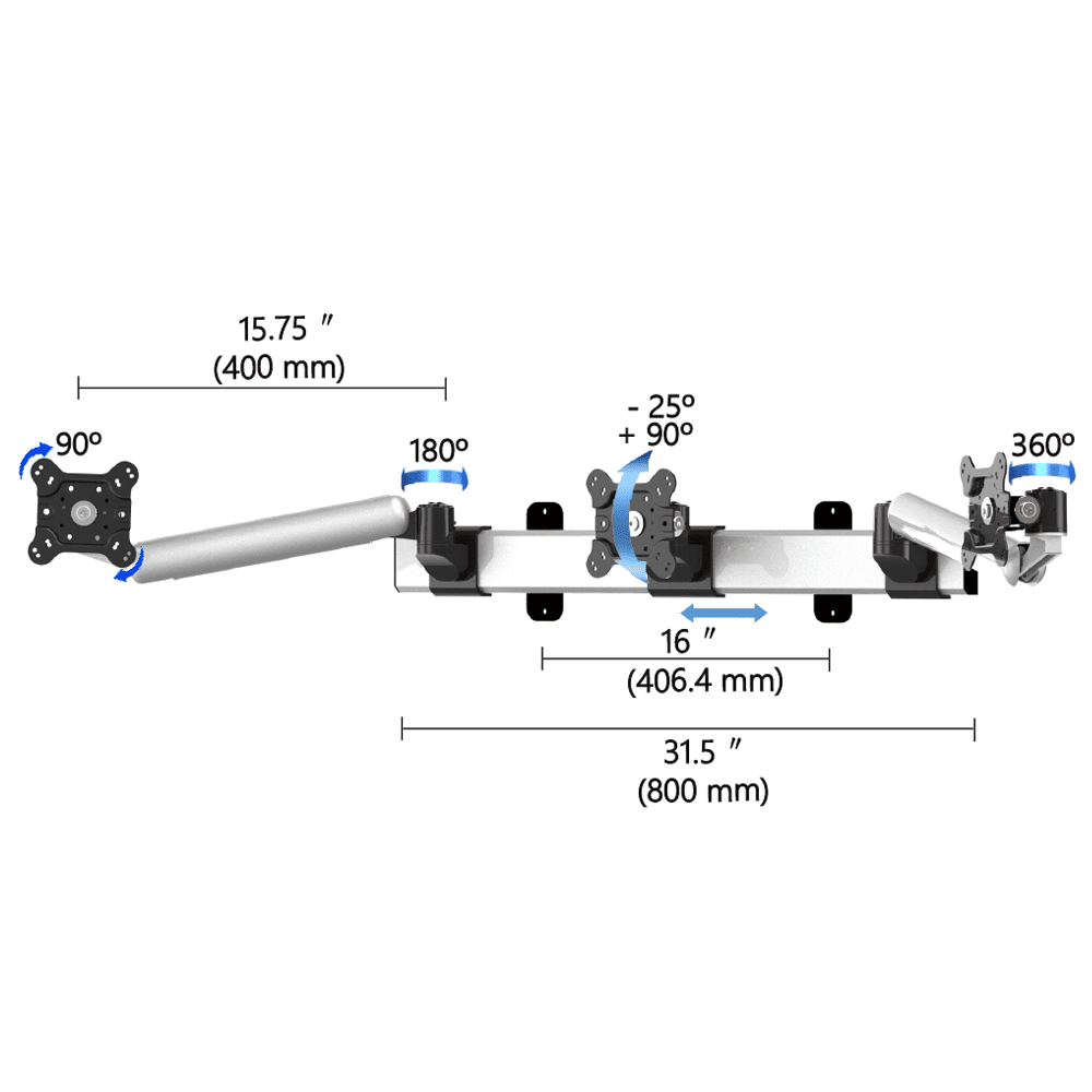 Triple Monitor Wall Mount w/ Spring Arms & Quick Release - BL-W278