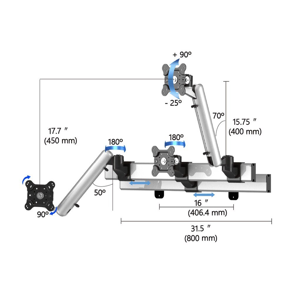 Triple Monitor Wall Mount w/ Independent Full Motion & Quick Release - BL-W279