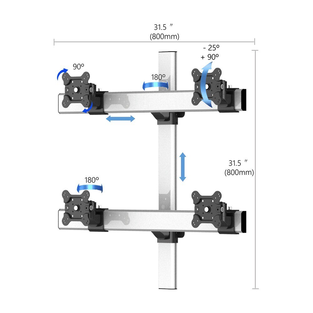 VESA Wall Mount for 4 Monitors 2x2 Low Profile w/ Quick Release - BL-W259