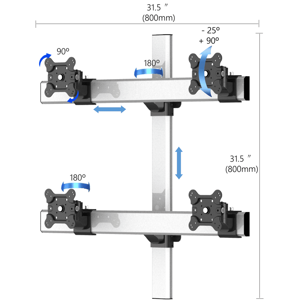 VESA Wall Mount for 4 Monitors 2x2 Low Profile w/ Quick Release - BL-W259