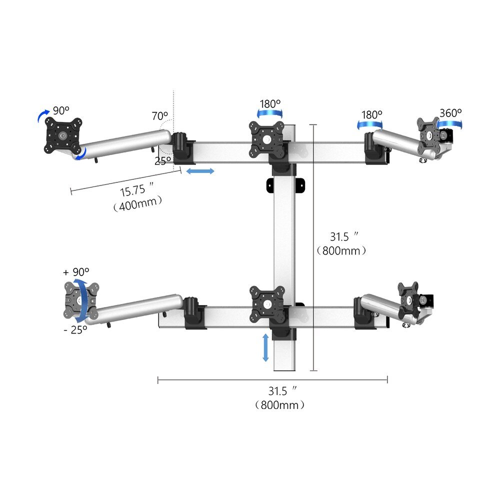 VESA Wall Mount for 6 Monitors 3X2 w/ Quick Release - BL-W281