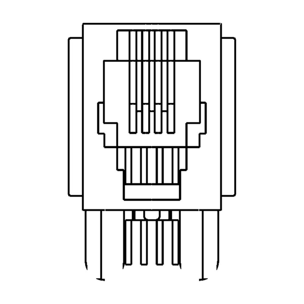 MR-57-01 (4P4C) Modular Telephone Jack, With Mounting Ears, Side Entry PCB Mount