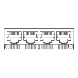 MR-59-03-01 MR-59-03-01 (8P8C) RJ45 4 Port Ganged Jack, Shielded, Side Entry PCB Mount