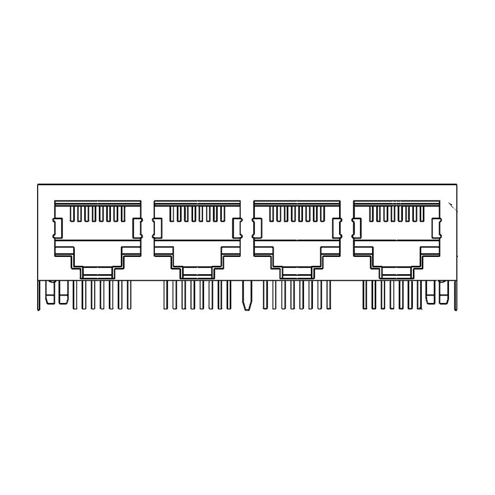 MR-59-03-01 (8P8C) RJ45 4 Port Ganged Jack, Shielded, Side Entry PCB Mount
