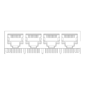 MR-59-03-02 MR-59-03-02 (8P8C) RJ45 4 Port Ganged Jack, Shielded, Side Entry PCB Mount
