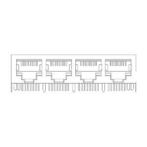 MR-59-03-02 MR-59-03-02 (8P8C) RJ45 4 Port Ganged Jack, Shielded, Side Entry PCB Mount