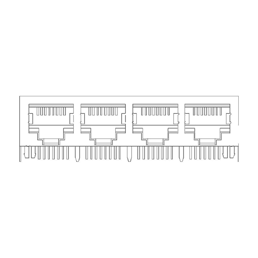 MR-59-03-02 (8P8C) RJ45 4 Port Ganged Jack, Shielded, Side Entry PCB Mount