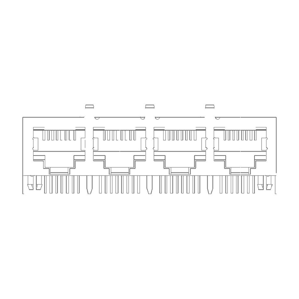 MR-59-03-04 (8P8C) RJ45 4 Port Ganged Jack, Shielded, Side Entry PCB Mount