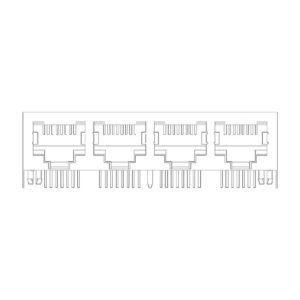 MR-59-03-05 MR-59-03-05 (8P8C) RJ45 4 Port Ganged Jack, Shielded, Side Entry PCB Mount