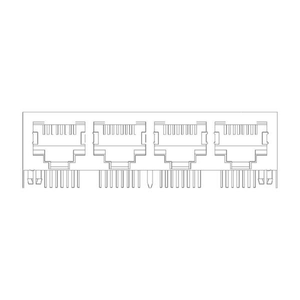 MR-59-03-05 (8P8C) RJ45 4 Port Ganged Jack, Shielded, Side Entry PCB Mount
