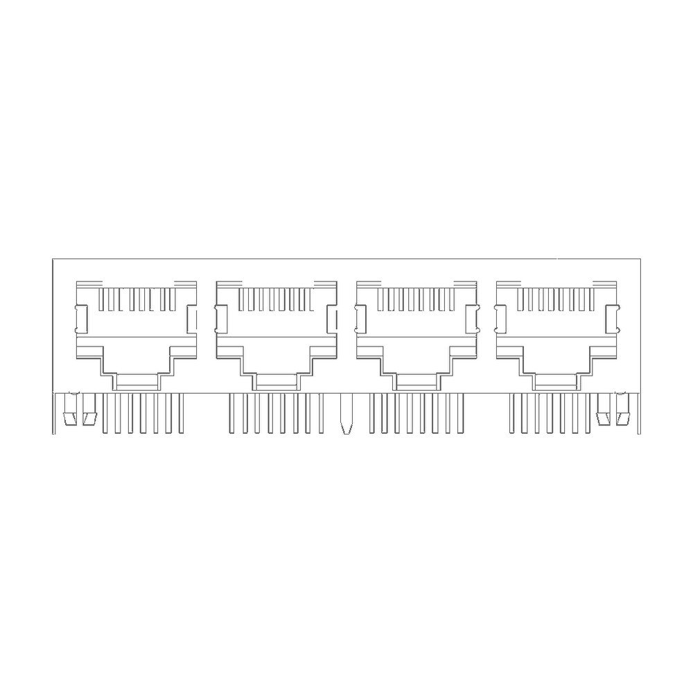 MR-59-03-05 (8P8C) RJ45 4 Port Ganged Jack, Shielded, Side Entry PCB Mount