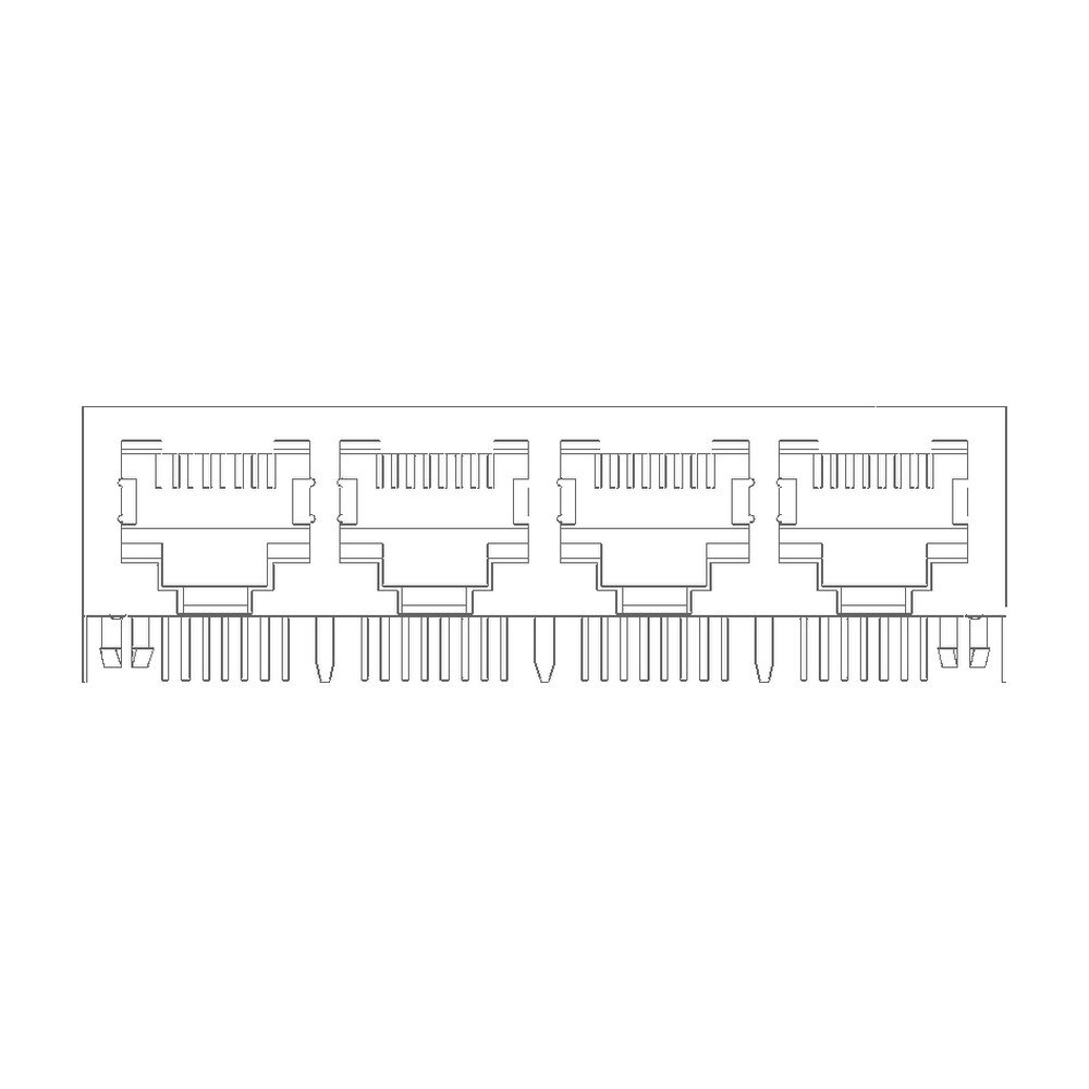 MR-59-03-06 (8P8C) RJ45 4 Port Ganged Jack, Shielded, Side Entry PCB Mount