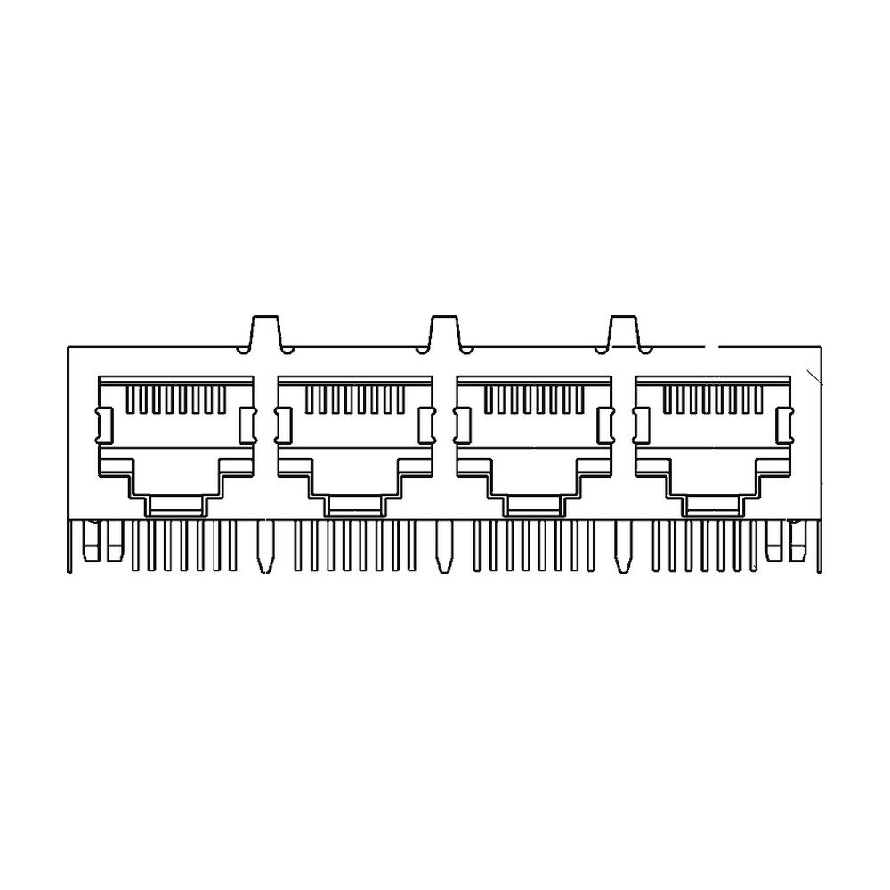 MR-59-03-08 (8P8C) RJ45 4 Port Ganged Jack, Shielded, Side Entry PCB Mount