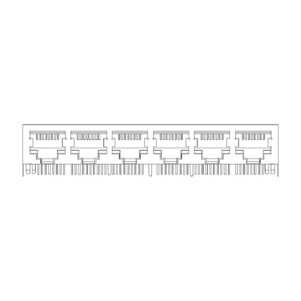 MR-59-04-02 (10P10C) 6 Port Ganged Jack, Shielded, Side Entry PCB Mount