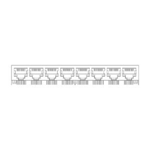 MR-59-05-01 MR-59-05-01 (8P8C) RJ45 8 Port Ganged Jack, Shielded, Side Entry PCB Mount