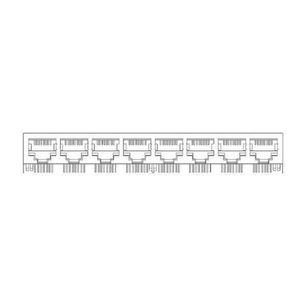 MR-59-05-01 (8P8C) RJ45 8 Port Ganged Jack, Shielded, Side Entry PCB Mount