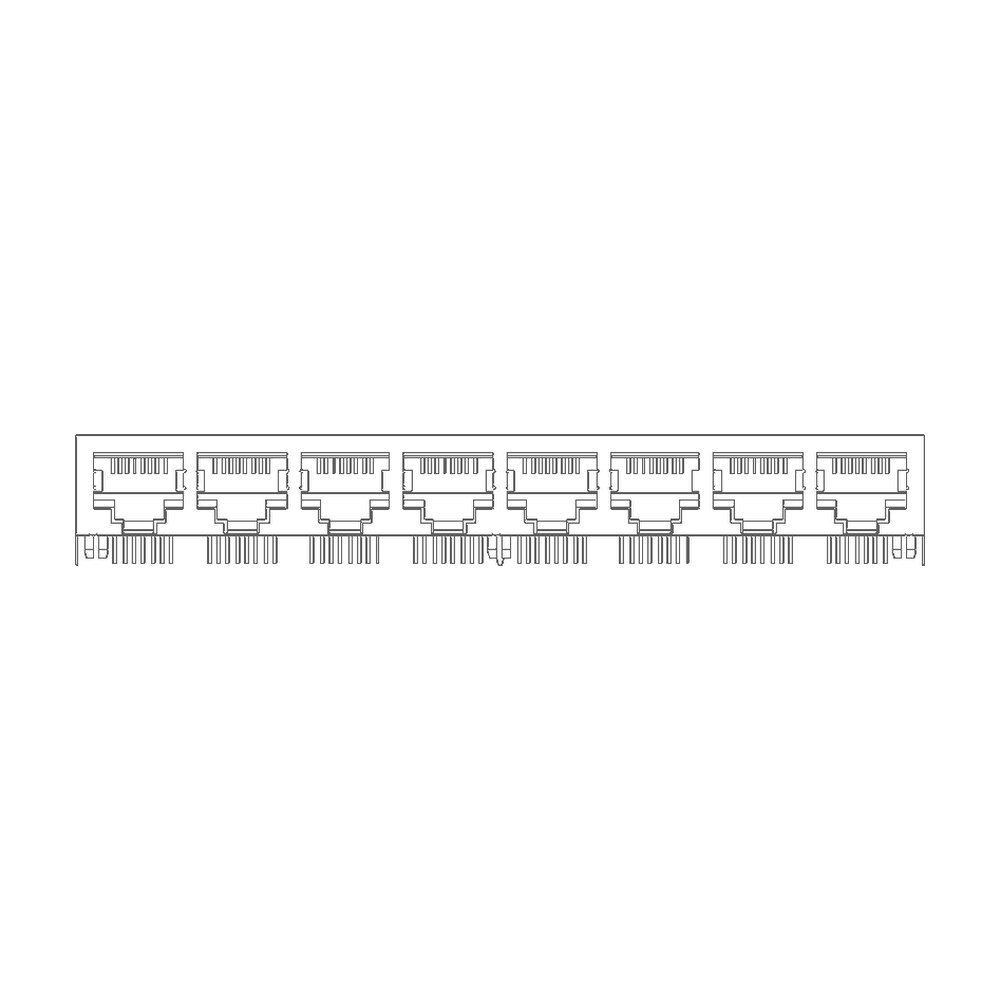 MR-59-05-01 (8P8C) RJ45 8 Port Ganged Jack, Shielded, Side Entry PCB Mount