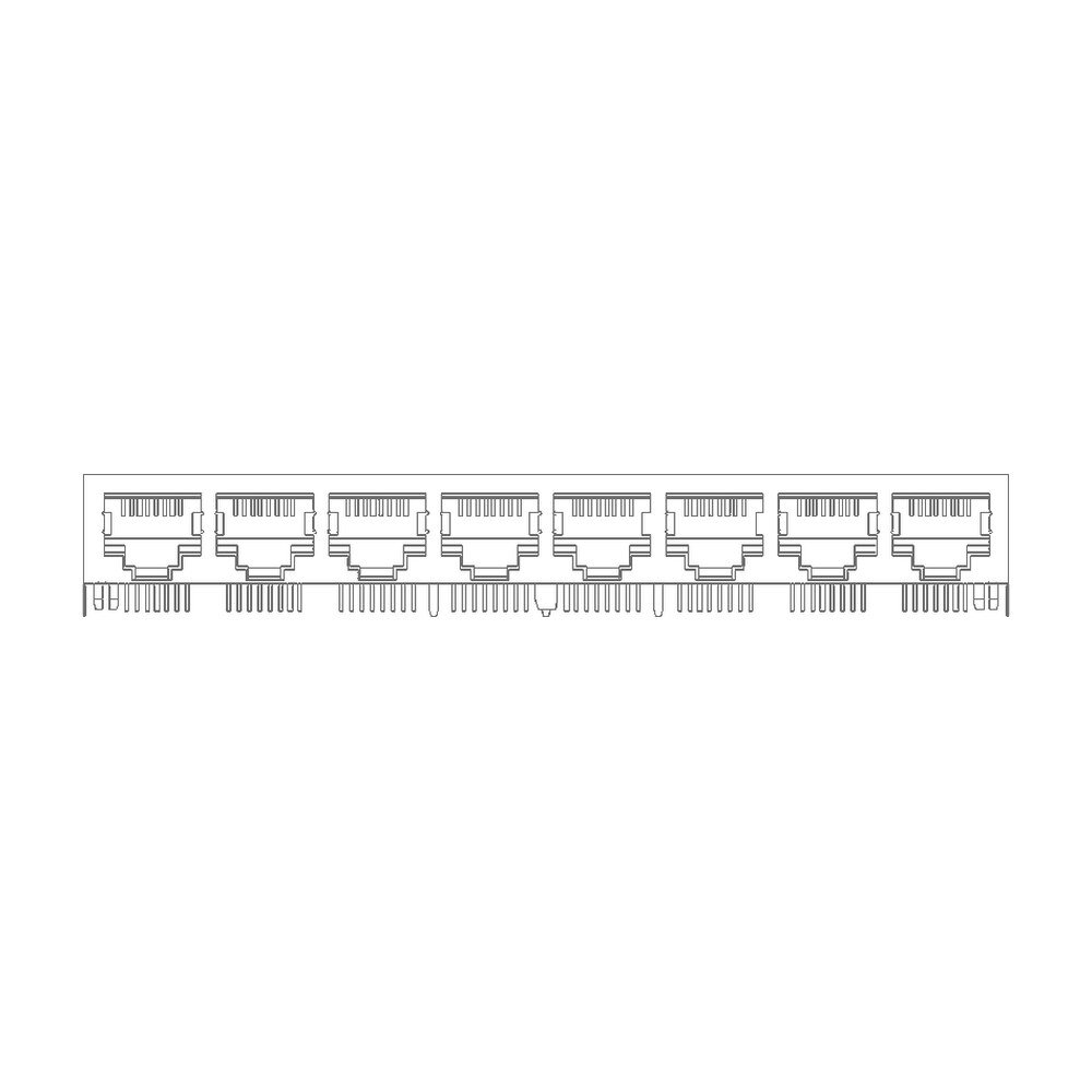 MR-59-05-02 (8P8C) RJ45 8 Port Ganged Jack, Shielded, Side Entry PCB Mount