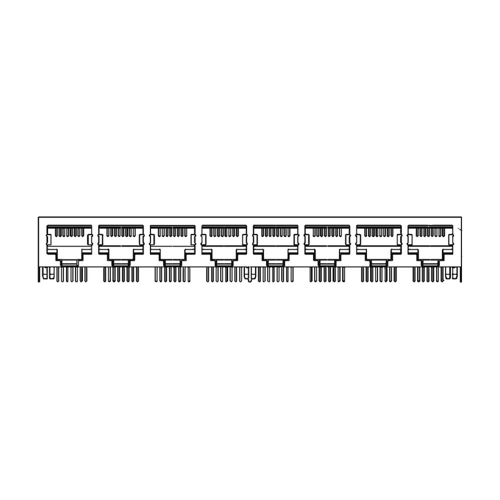 MR-59-05-03 (8P8C) RJ45 8 Port Ganged Jack, Shielded, Side Entry PCB Mount