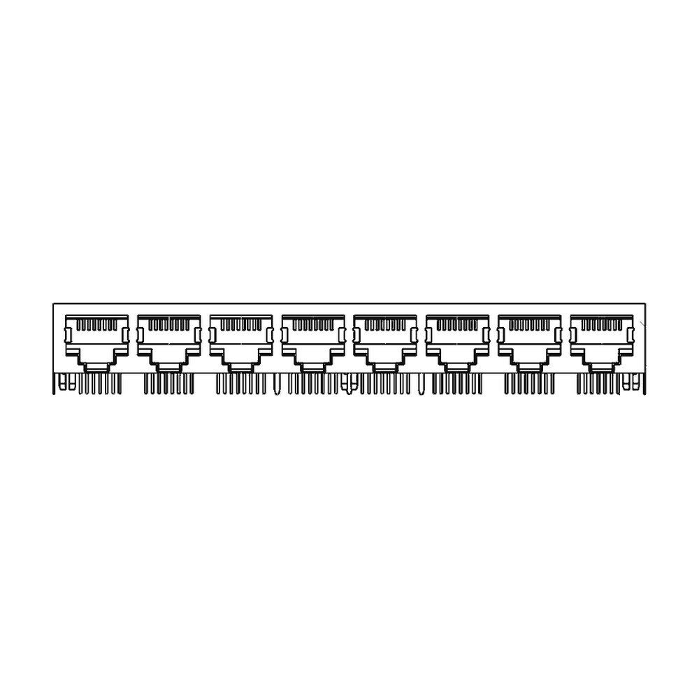 MR-59-05-04 (8P8C) RJ45 8 Port Ganged Jack, Shielded, Side Entry PCB Mount