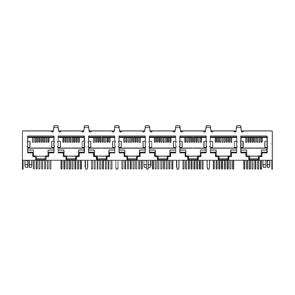 MR-59-05-05 (8P8C) RJ45 8 Port Ganged Jack, Shielded, Side Entry PCB Mount