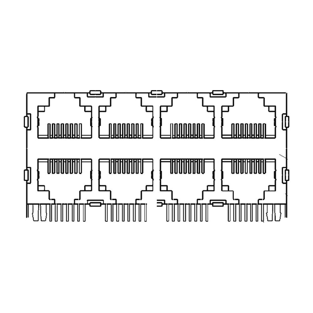 MR-59-06-01 (8P8C) RJ45 2 x 4 Stacked Jack, 8 Port, Shielded