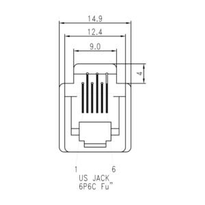 MR-623K-6C5T-300MM-GY 6P6C wired modular jack, front view