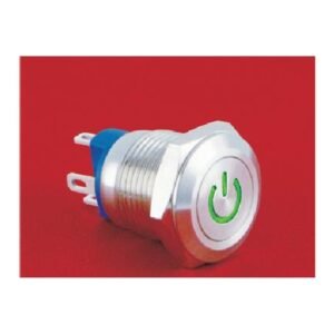 MR-GQ12-AF-10DT 12 mm Anti-Vandal Push Button - Flat Round Head, Power Symbol Illuminated, 1NO