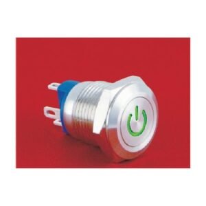 MR-GQ12-AF-10DT 12 mm Anti-Vandal Push Button - Flat Round Head, Power Symbol Illuminated, 1NO