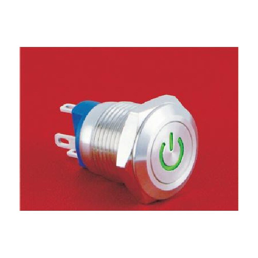MR-GQ12-AF-10DT 12 mm Anti-Vandal Push Button - Flat Round Head, Power Symbol Illuminated, 1NO
