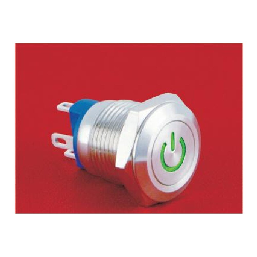 MR-GQ12-AF-10DT 12 mm Anti-Vandal Push Button - Flat Round Head, Power Symbol Illuminated, 1NO
