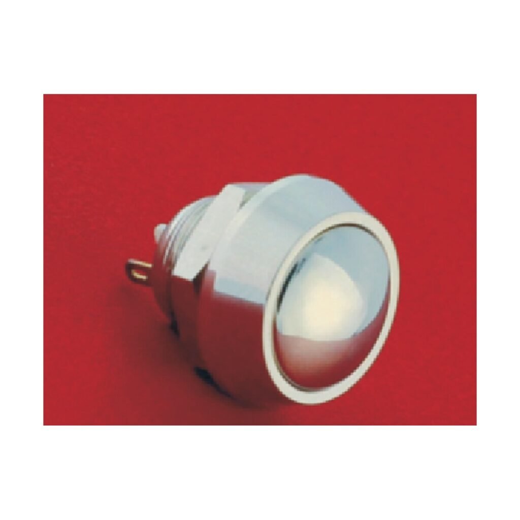 MR-GQ12B-10-J 12 mm Anti-Vandal Push Button - Domed Head, Pin Terminal 2 × 0.5 mm, Nickel-Plated Brass or Stainless Steel