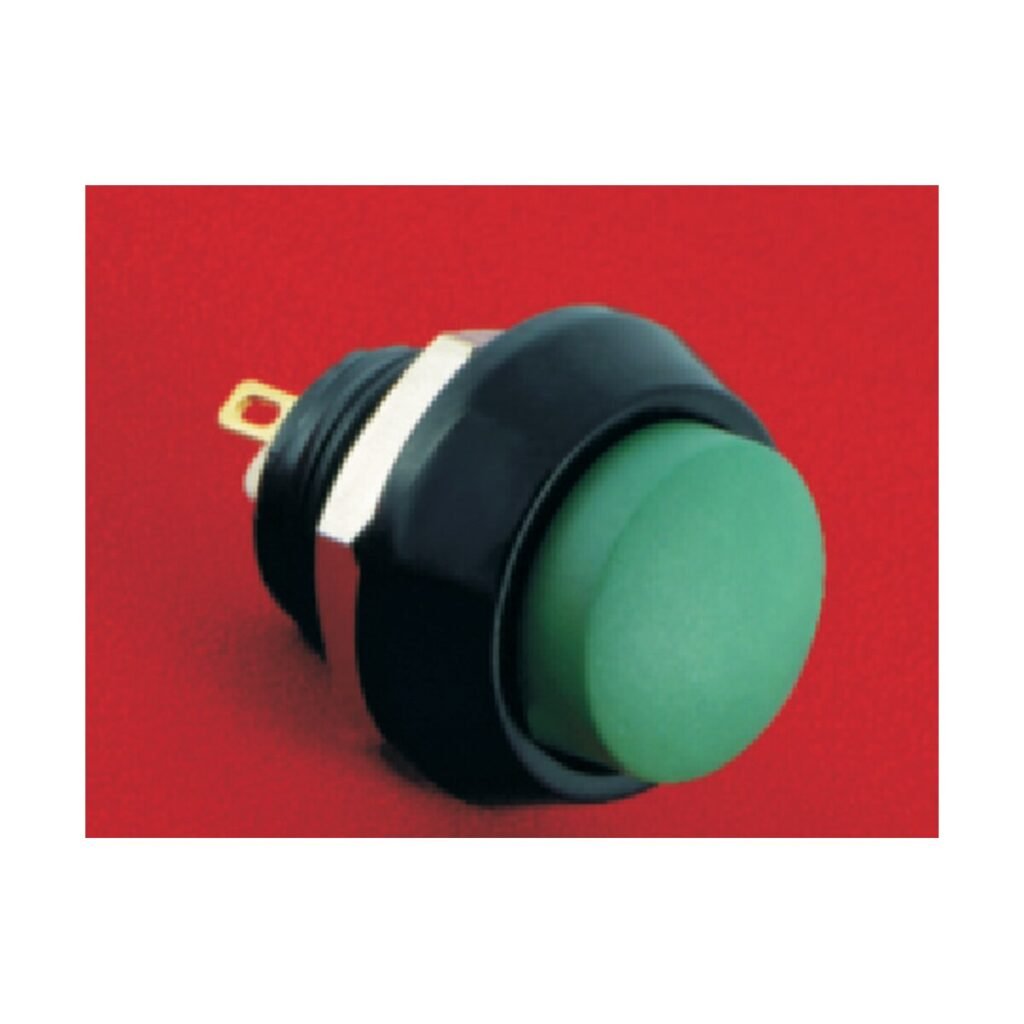 MR-GQ12G-10-J-AL 12 mm Anti-Vandal Push Button - High Domed Head, Pin Terminal 2 × 0.5 mm, Black Anodised Aluminium Alloy