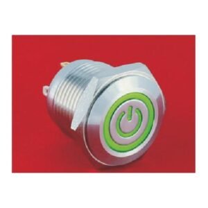 MR-GQ16F-10ET-J 16 mm Anti-Vandal Push Button - Flat Round Head, Power Symbol Illuminated, Solder Tab