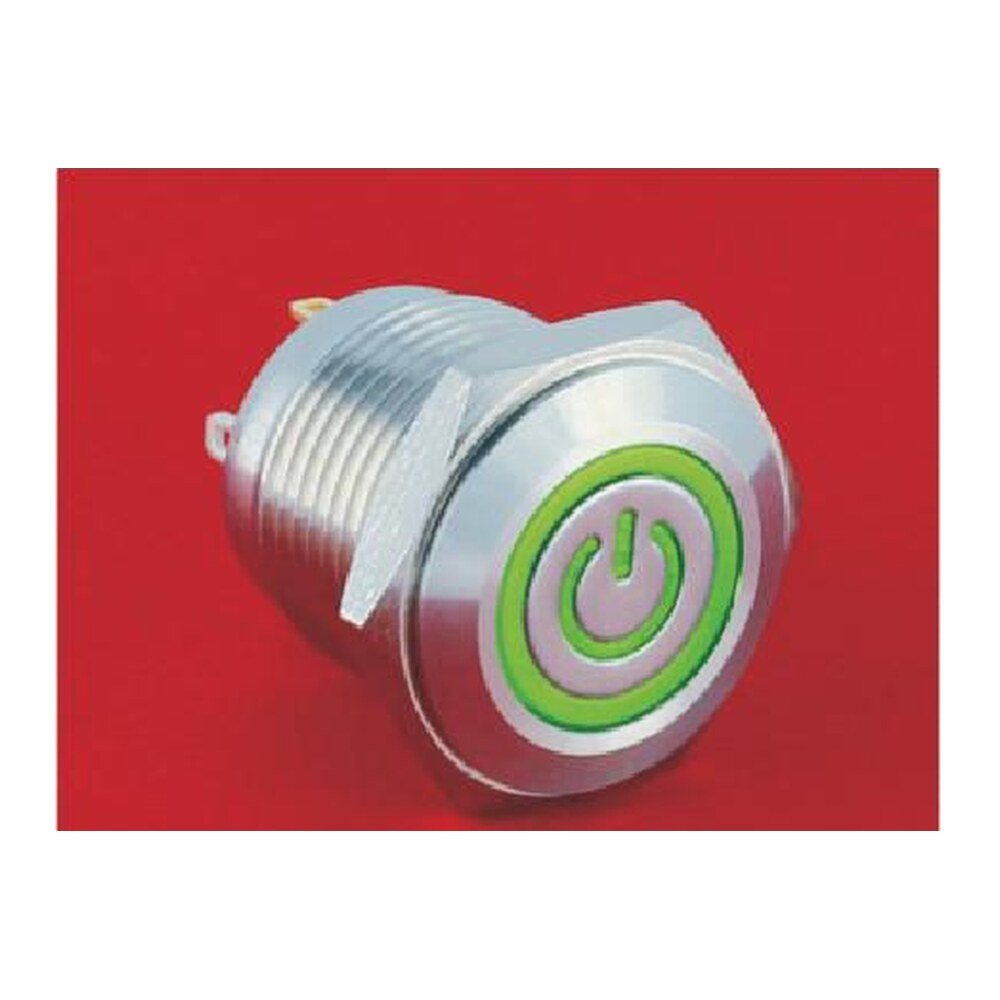 MR-GQ16F-10ET-J 16 mm Anti-Vandal Push Button - Flat Round Head, Power Symbol Illuminated, Solder Tab