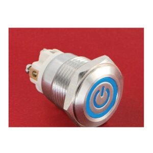 MR-GQ16F-10ET 16 mm Anti-Vandal Push Button - Flat Round Head, Power Symbol Illuminated, Screw Terminals