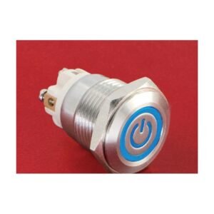 MR-GQ16F-10ET 16 mm Anti-Vandal Push Button - Flat Round Head, Power Symbol Illuminated, Screw Terminals