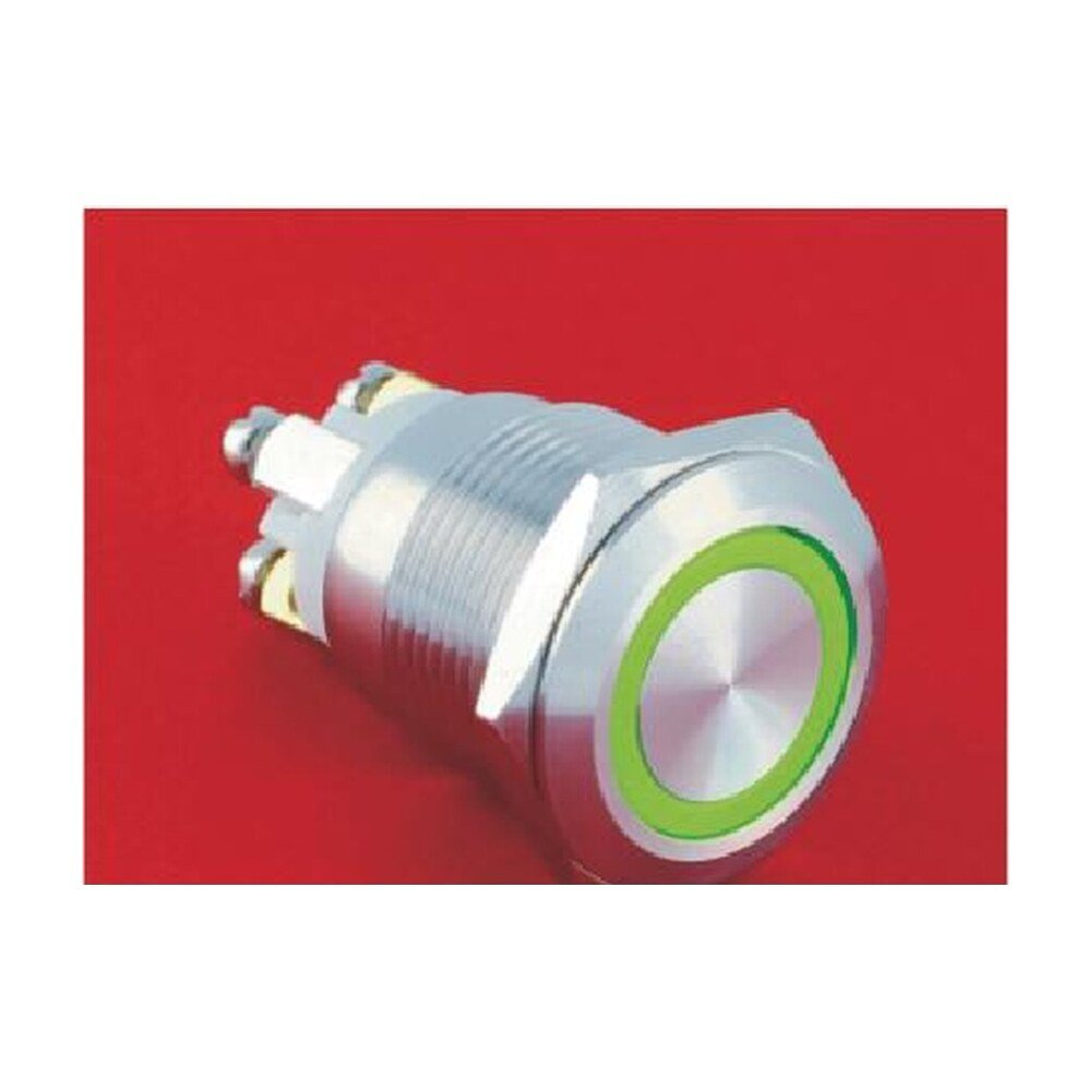 MR-GQ19F-10E 19 mm Anti-Vandal Push Button - Flat Round Head, Ring Illuminated, 1NO