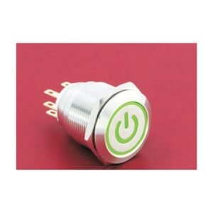 MR-GQ22-L-11ET-J 22 mm High-Current Metal Push Button - Ring and Power Symbol Illuminated, Terminal Lug