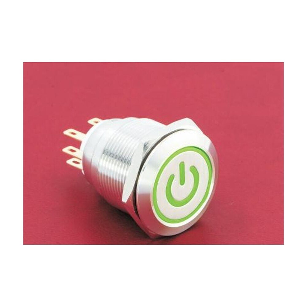 MR-GQ22-L-11ET-J 22 mm High-Current Metal Push Button - Ring and Power Symbol Illuminated, Terminal Lug