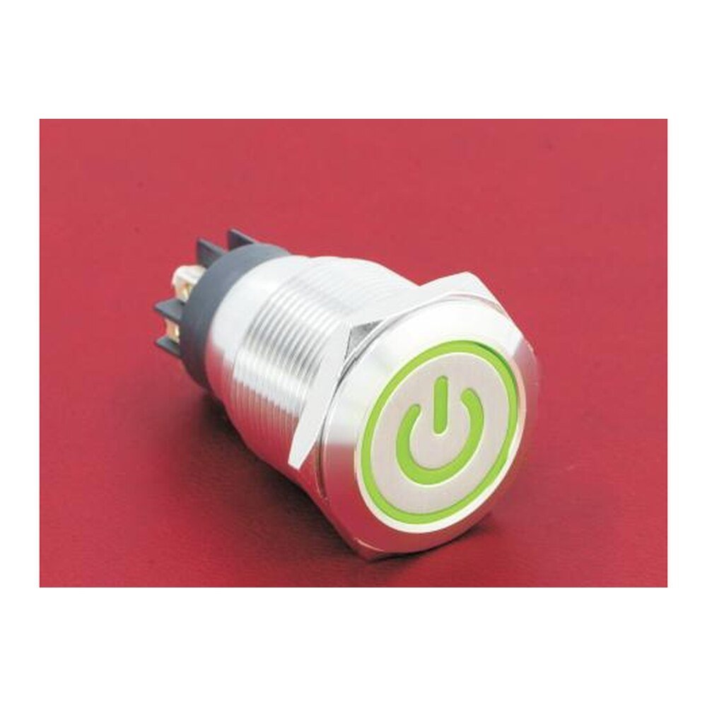 MR-GQ22-L-11ET 22 mm High-Current Metal Push Button - Ring and Power Symbol Illuminated, Screw Terminal Post