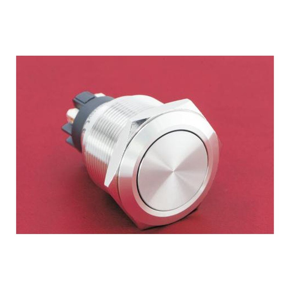 MR-GQ25-L-11 25 mm High-Current Metal Push Button - Flat Head, 1NO1NC, Screw Terminal Post