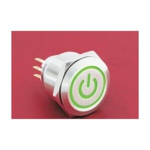 MR-GQ25-L-11ET-J 25 mm High-Current Metal Push Button - Ring and Power Symbol Illuminated, Terminal Lug