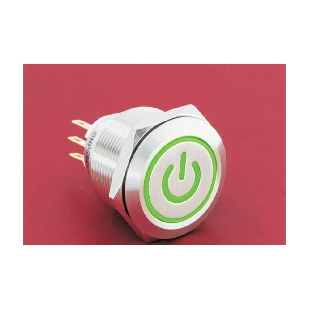 MR-GQ25-L-11ET-J 25 mm High-Current Metal Push Button - Ring and Power Symbol Illuminated, Terminal Lug