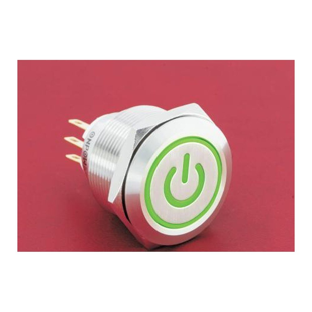 MR-GQ25-L-11ET-J 25 mm High-Current Metal Push Button - Ring and Power Symbol Illuminated, Terminal Lug